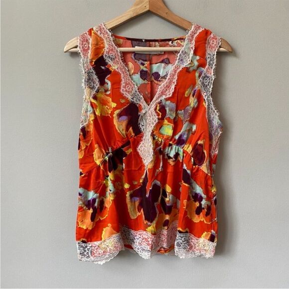NWOT Rebecca Minkoff Women's Sleeveless Floral Lace Trim Tank Top Orange small - Picture 2 of 16